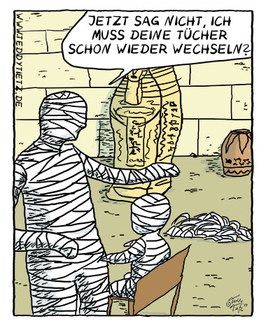 Teddy Tietz Cartoon der Kalenderwoche 21 - Windelwechsel bei Mumienkindern
